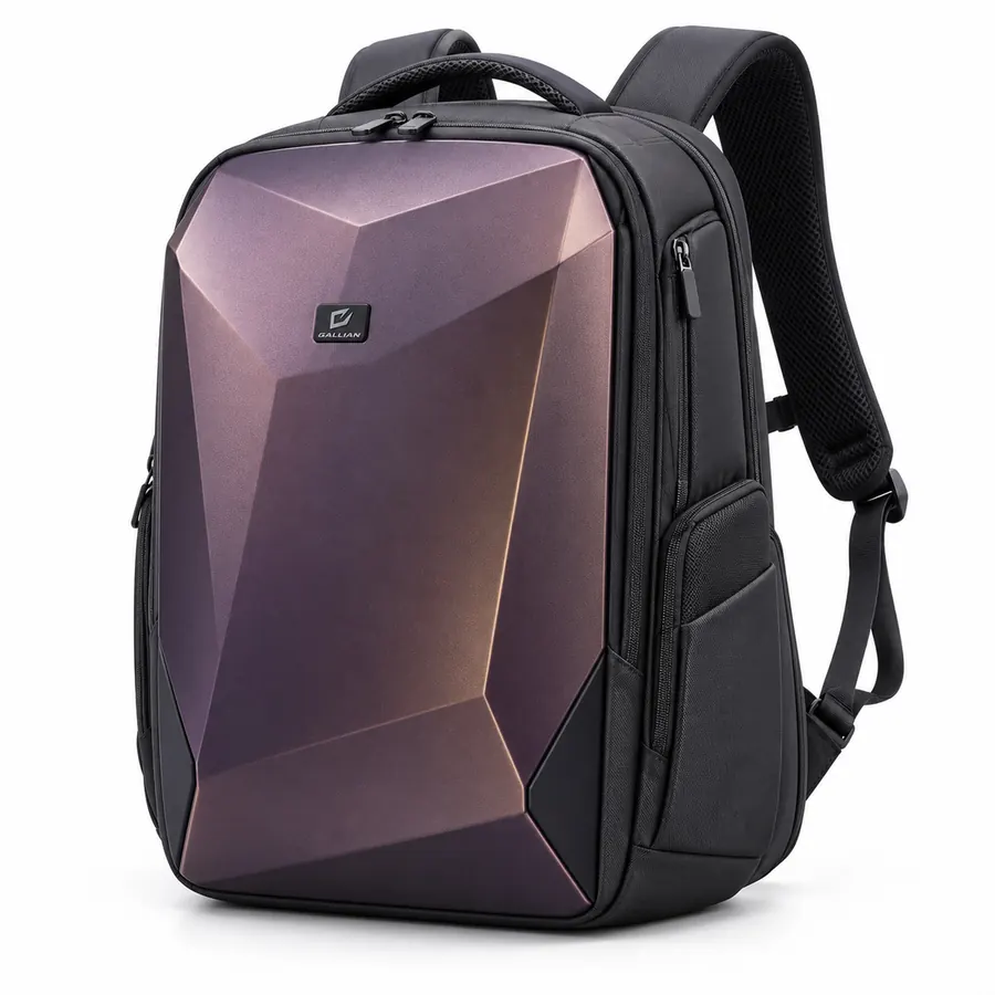 Prism Shell Hard-Shell Backpack – Iridescent Purple-Bronze & Black – Gallian Sports