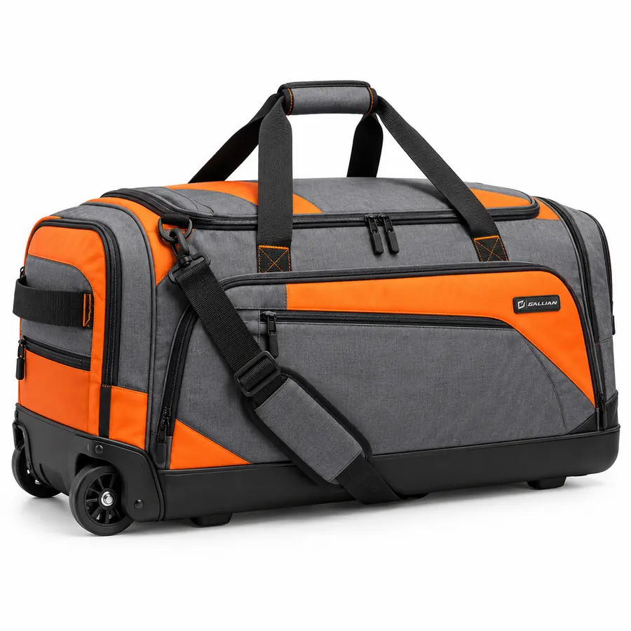 Overland Wheeled Duffle – Charcoal Heather & Orange – Gallian Sports