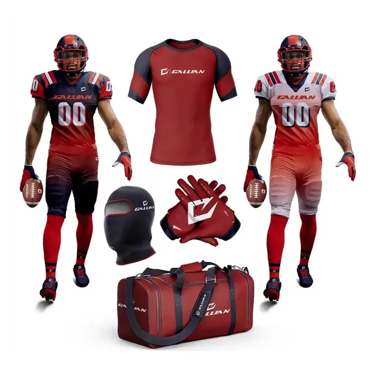 Football Team Uniform Package – design 2 in maroon, custom american football package by Gallian Sports