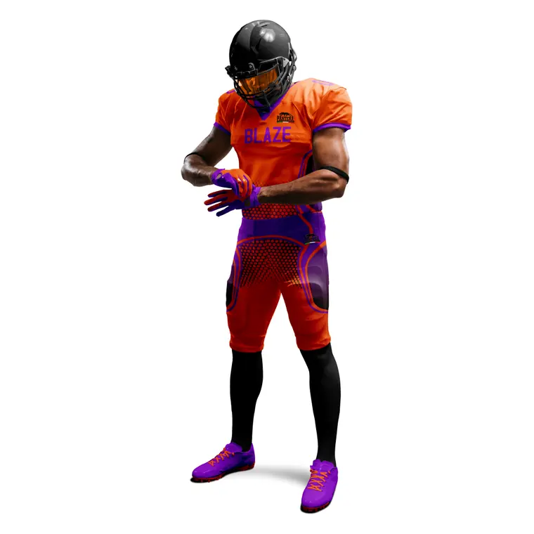 Sublimated Football Uniforms (Jersey + Pants) – design 9 in maroon & black, custom american football apparel by Gallian Sports