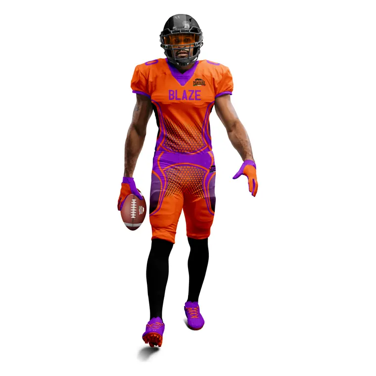 Sublimated Football Uniforms (Jersey + Pants) – design 10 in red, custom american football apparel by Gallian Sports