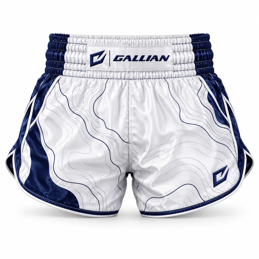 Gallian Altitude Muay Thai Shorts – White/Navy – Gallian Sports