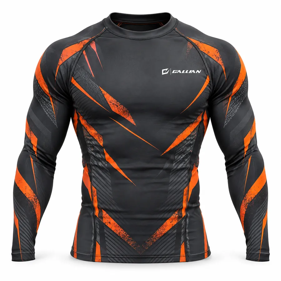 Gallian Ember Long Sleeve Rash Guard – Charcoal/Orange – Gallian Sports