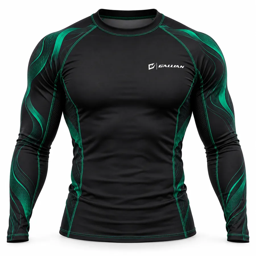 Gallian Emerald Long Sleeve Rash Guard – Black/Emerald – Gallian Sports