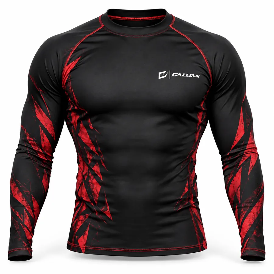 Gallian Fang Long Sleeve Rash Guard – Black/Red – Gallian Sports