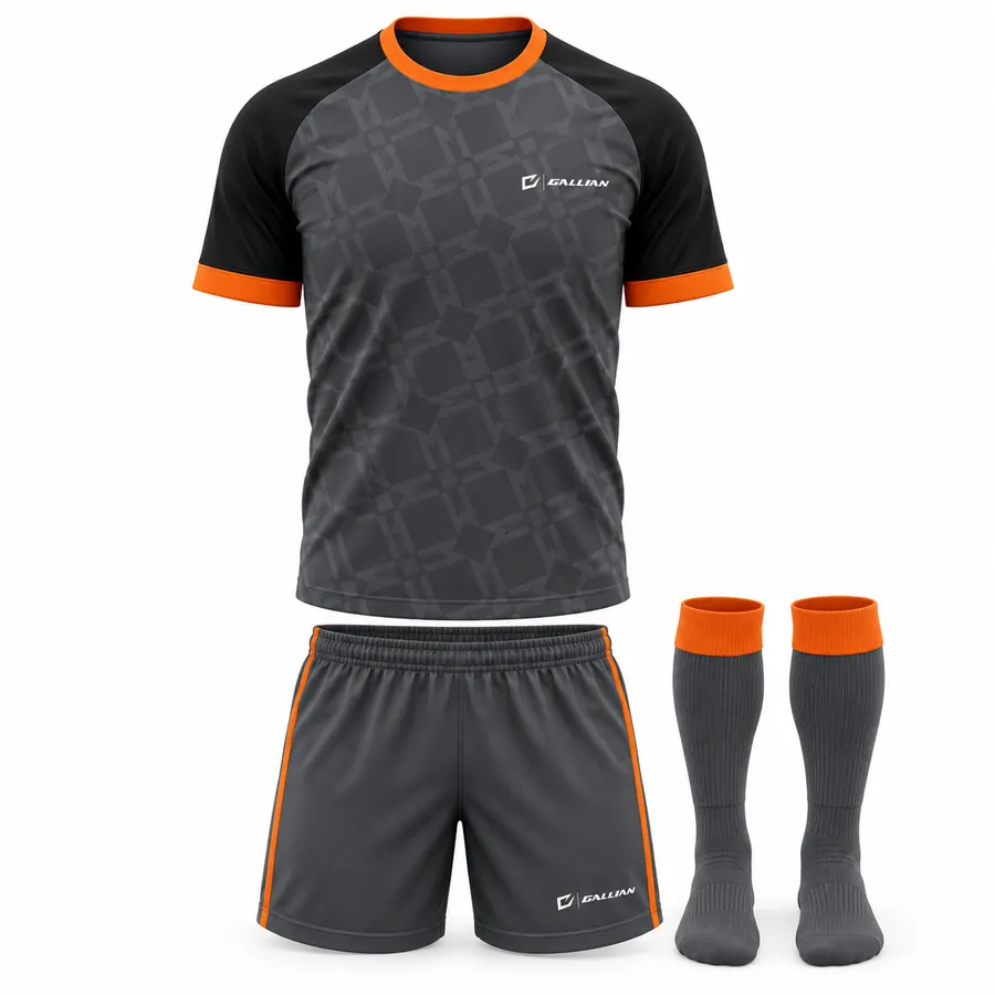 Gallian Forge Custom Soccer Kit – Charcoal/Black/Orange – Gallian Sports