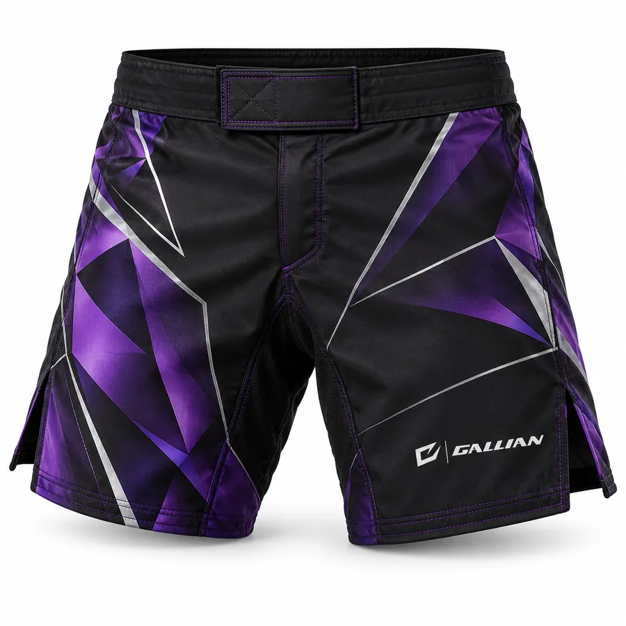 Gallian Fracture MMA Fight Shorts – Black/Purple – Gallian Sports