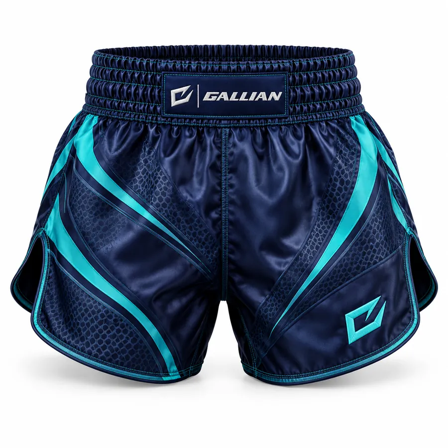 Gallian Mako Muay Thai Shorts – Navy/Aqua – Gallian Sports