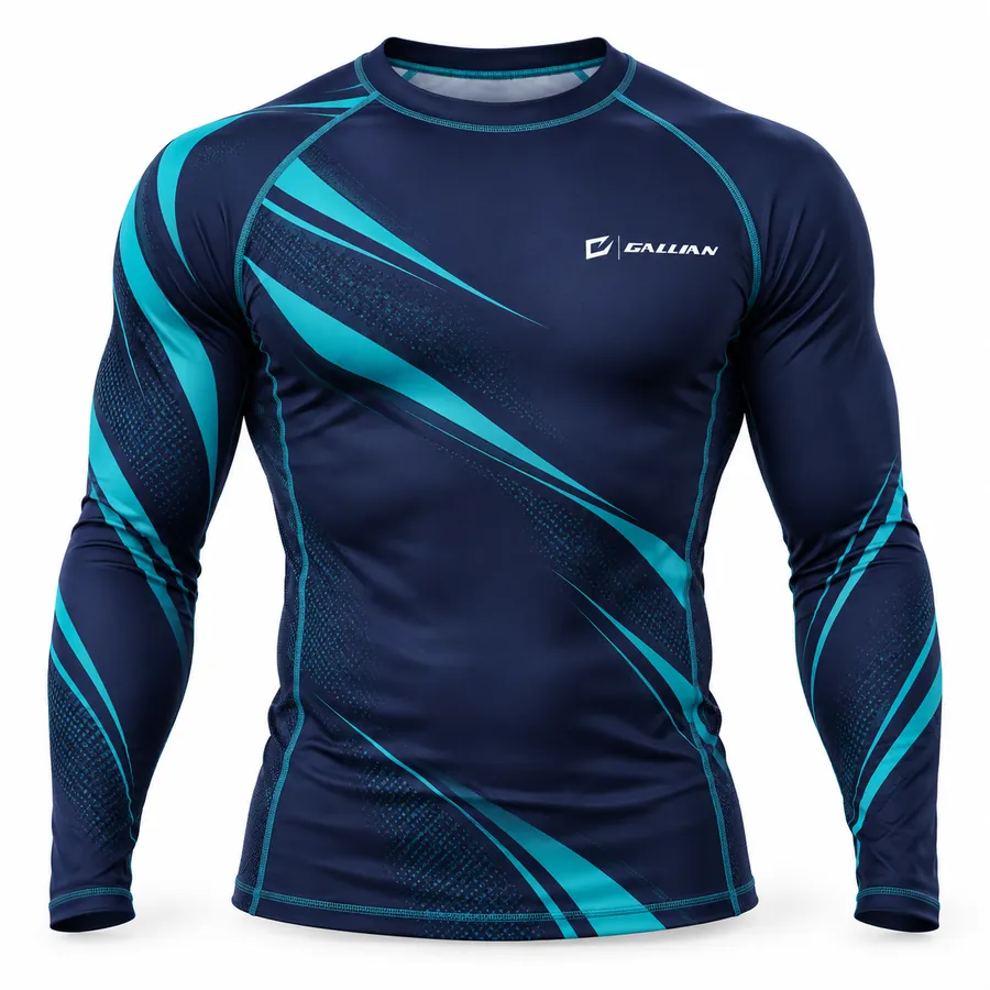 Gallian Tidal Long Sleeve Rash Guard – Navy/Aqua – Gallian Sports