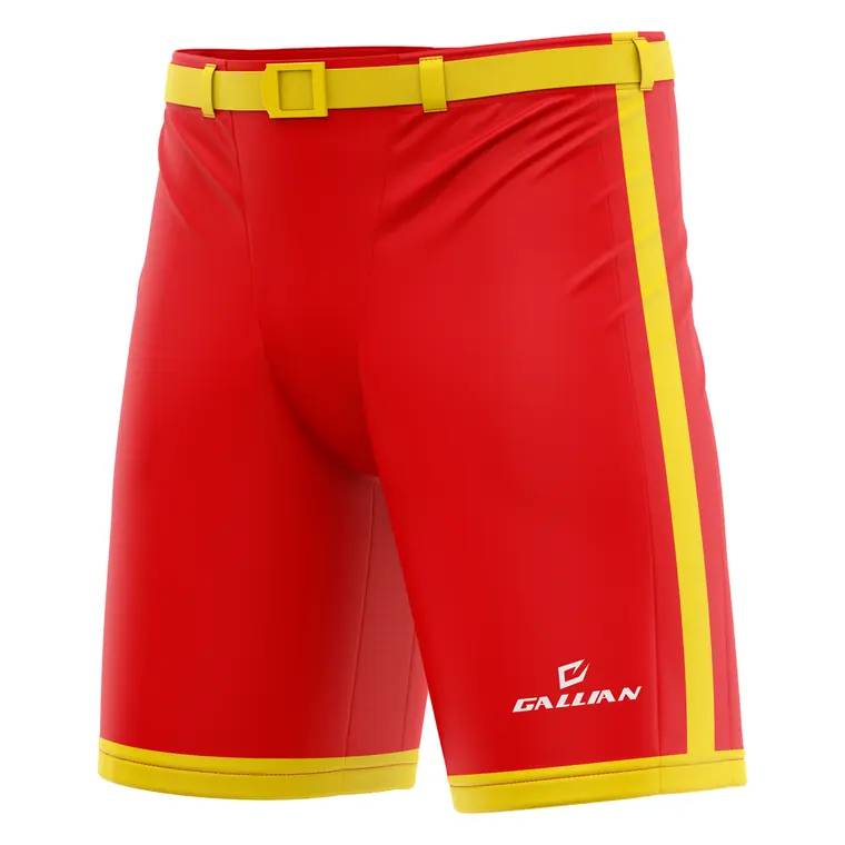 Custom Hockey Pant Shells – design 13 in red, custom ice hockey apparel by Gallian Sports