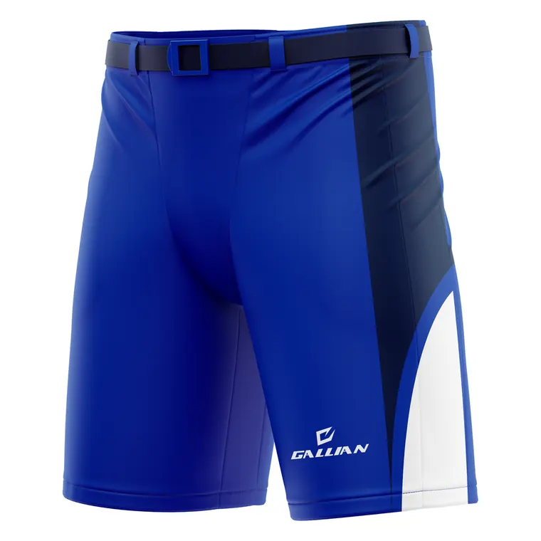 Custom Hockey Pant Shells – design 14 in navy & royal blue, custom ice hockey apparel by Gallian Sports