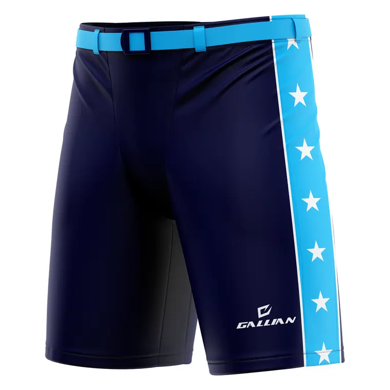 Custom Hockey Pant Shells – design 15 in black & navy, custom ice hockey apparel by Gallian Sports