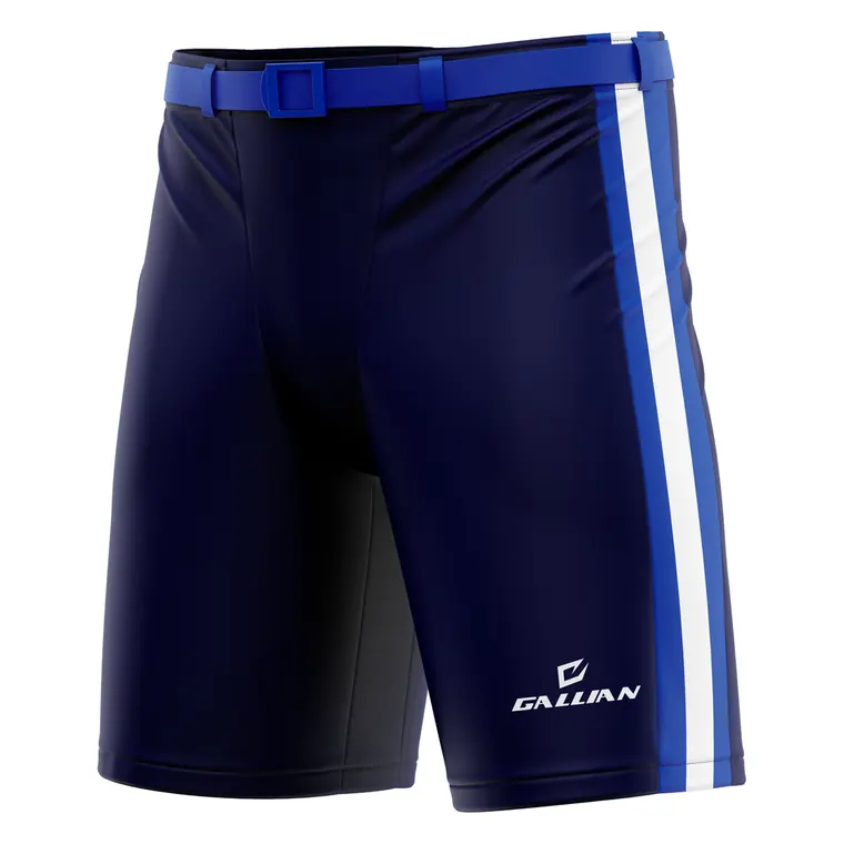 Custom Hockey Pant Shells – design 3 in black & navy, custom ice hockey apparel by Gallian Sports