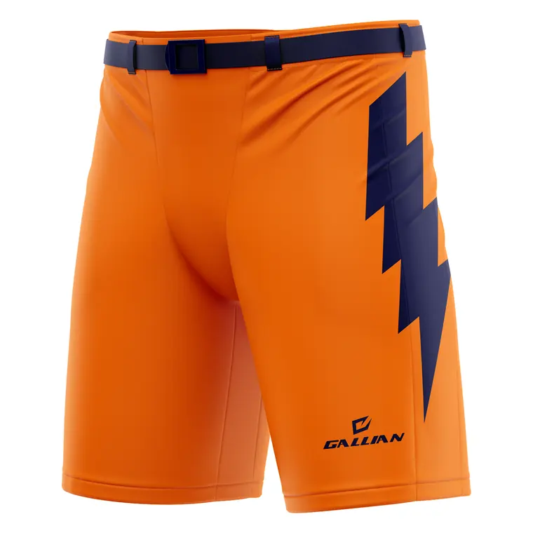Custom Hockey Pant Shells – design 7 in orange & red, custom ice hockey apparel by Gallian Sports