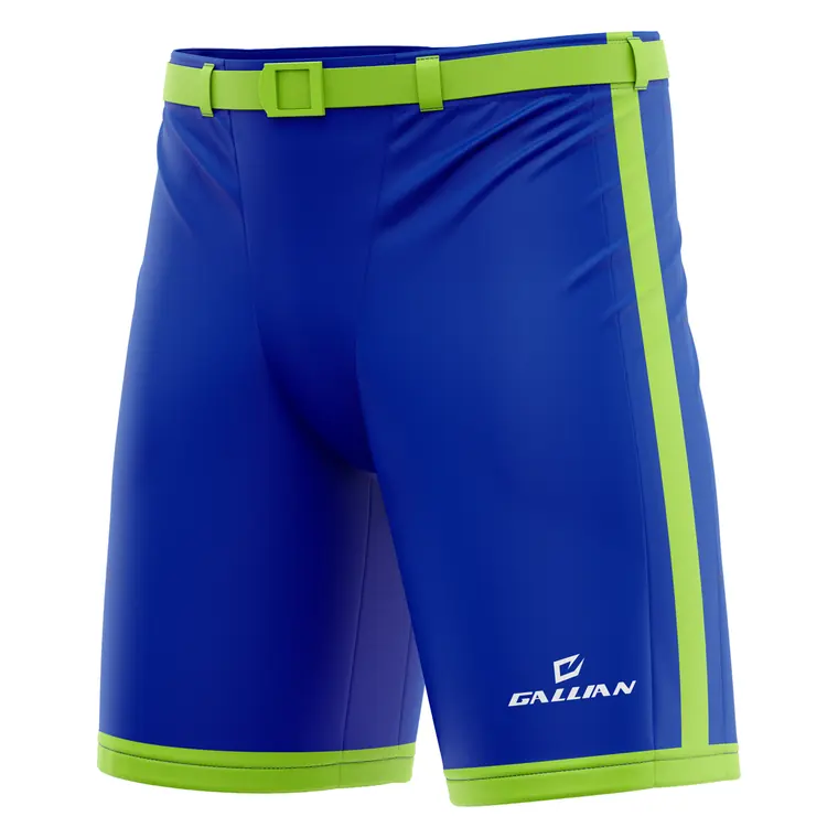 Custom Hockey Pant Shells – design 8 in navy & royal blue, custom ice hockey apparel by Gallian Sports