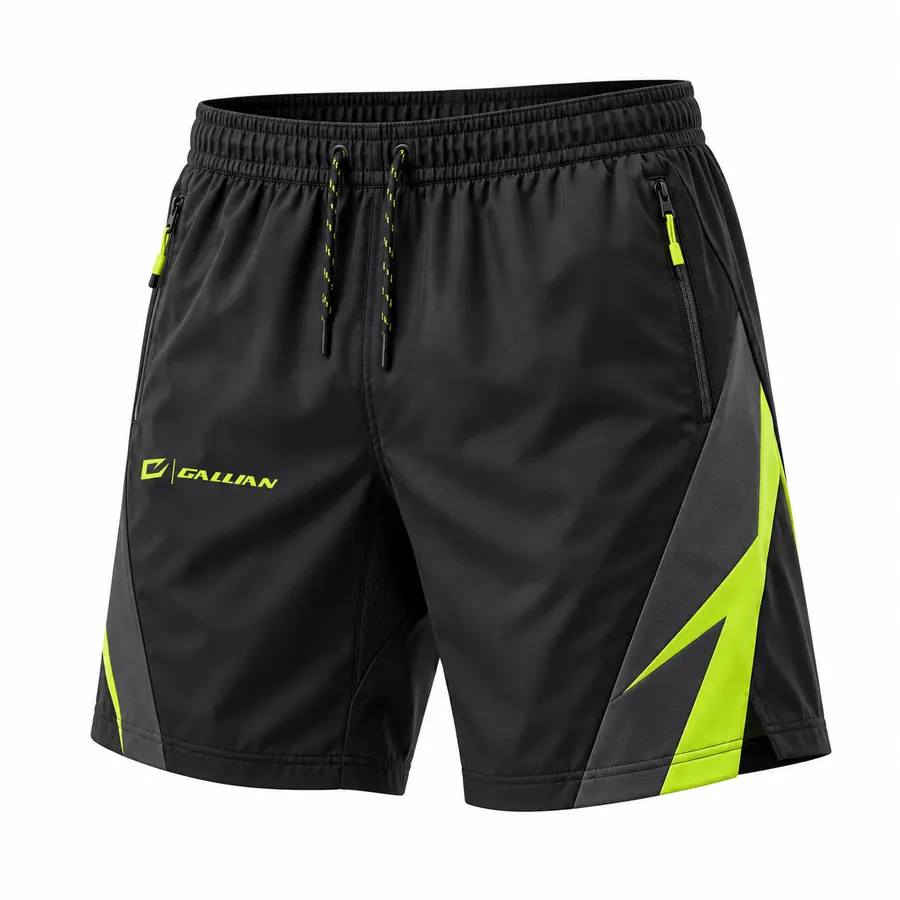 Black Volt Weight Room Shorts in black stretch woven with drawcord, zip pockets, charcoal panel and volt angular hem insert