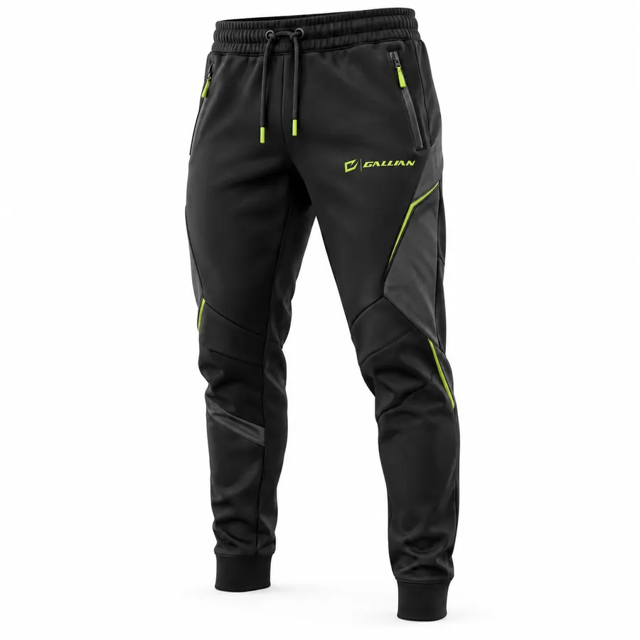 Black Volt Road Trip Joggers in black with charcoal angled knee panel, volt drawcord tips, zip pockets and rib cuffs