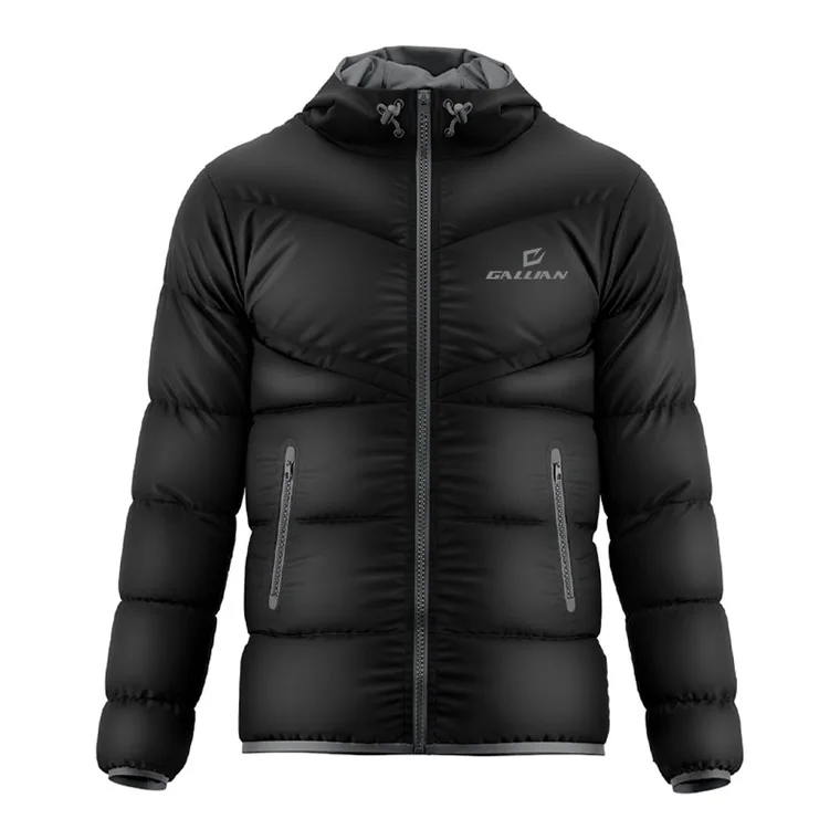 Custom Team Puffer Jackets – design 7 in black & charcoal, custom varsity jackets apparel by Gallian Sports