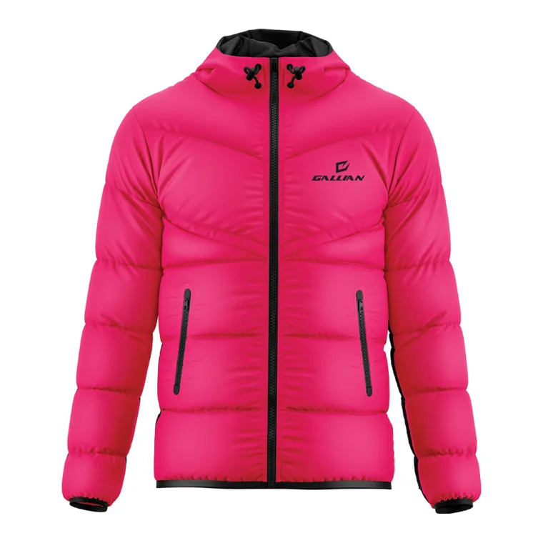 Custom Team Puffer Jackets – design 8 in red & pink, custom varsity jackets apparel by Gallian Sports