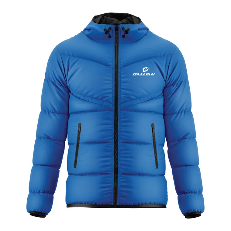 Custom Team Puffer Jackets – design 9 in royal blue & teal, custom varsity jackets apparel by Gallian Sports