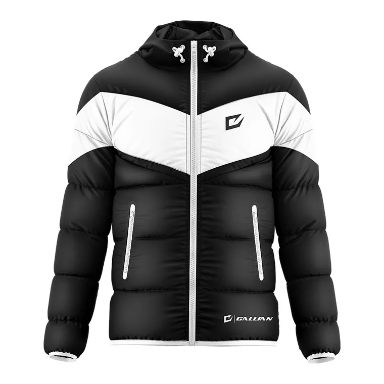 Custom Team Puffer Jackets – design 15 in black & charcoal, custom varsity jackets apparel by Gallian Sports