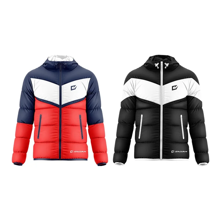 Custom Team Puffer Jackets – design 16 in black & charcoal, custom varsity jackets apparel by Gallian Sports