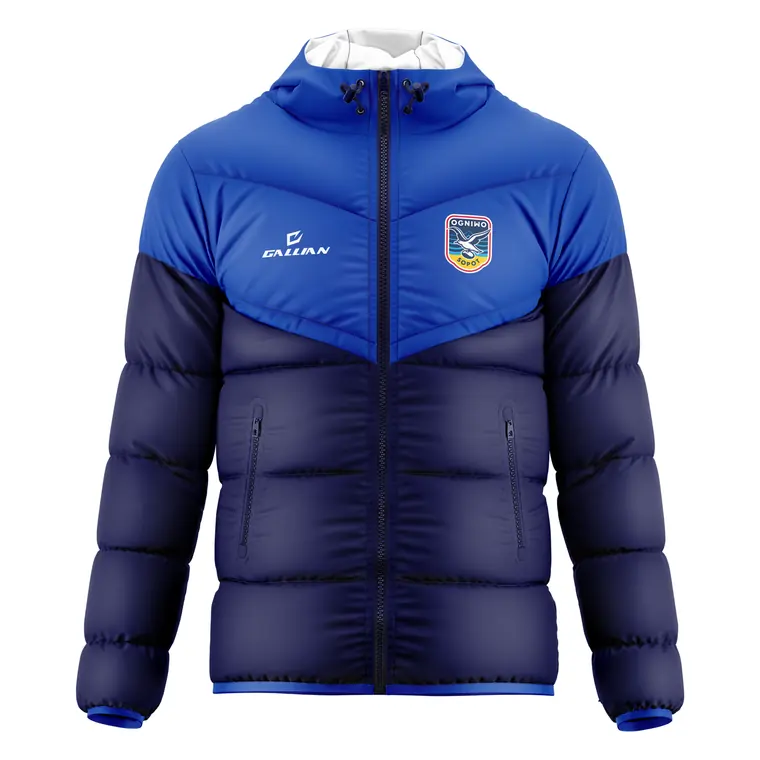 Custom Team Puffer Jackets – design 5 in royal blue & navy, custom varsity jackets apparel by Gallian Sports