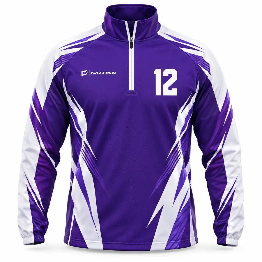 Bastion purple and white brushed-back long-sleeve quarter-zip team warm-up by Gallian Sports