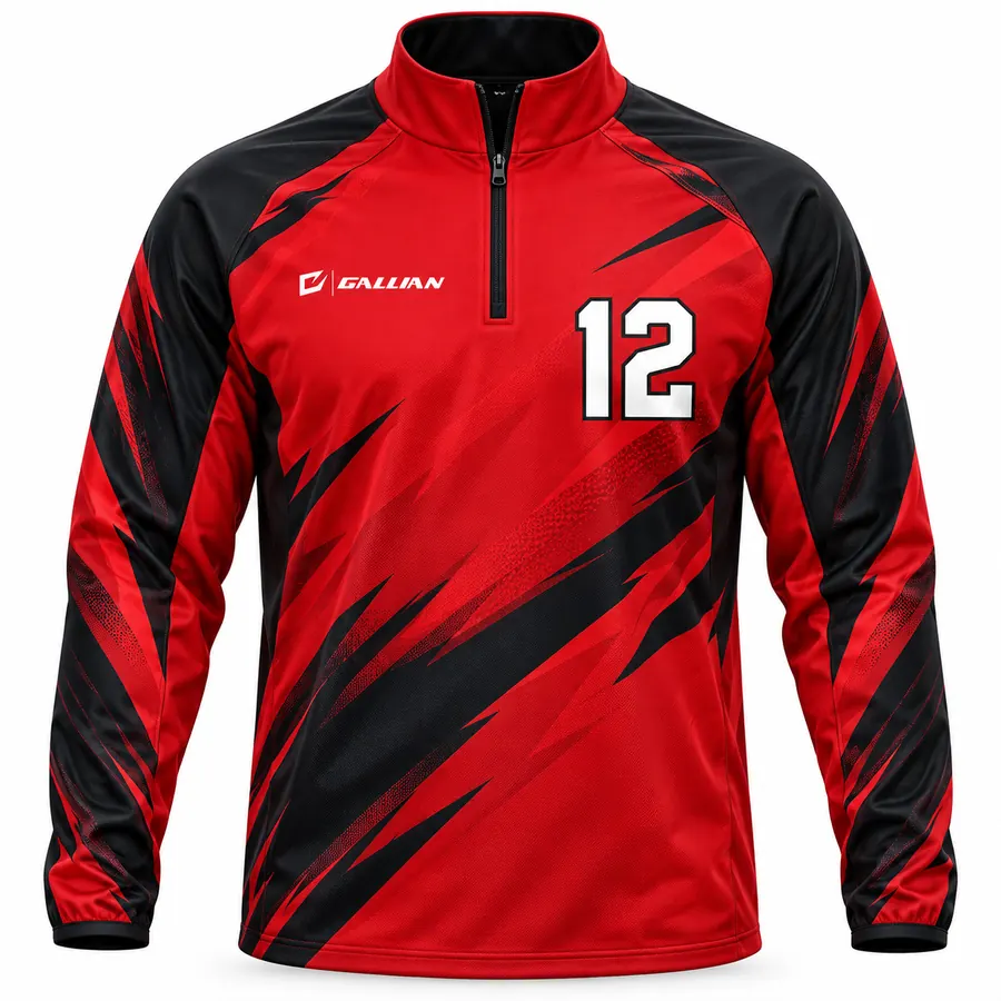 Fortress red and black shard-print long-sleeve quarter-zip team warm-up by Gallian Sports
