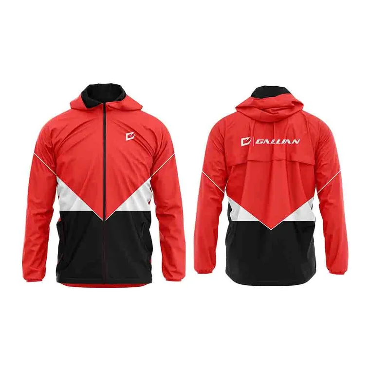Custom Team Rain Jackets – design 5 in red & black, custom team apparel by Gallian Sports