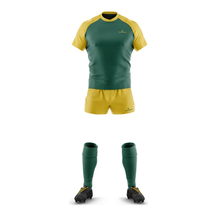 Custom Rugby Jerseys – design 3 in forest green & gold, custom rugby apparel by Gallian Sports