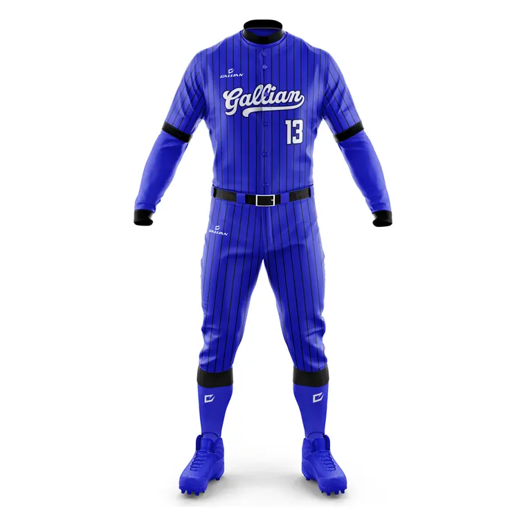 Custom Fastpitch Softball Uniforms – design 6 in royal blue & navy, custom softball apparel by Gallian Sports