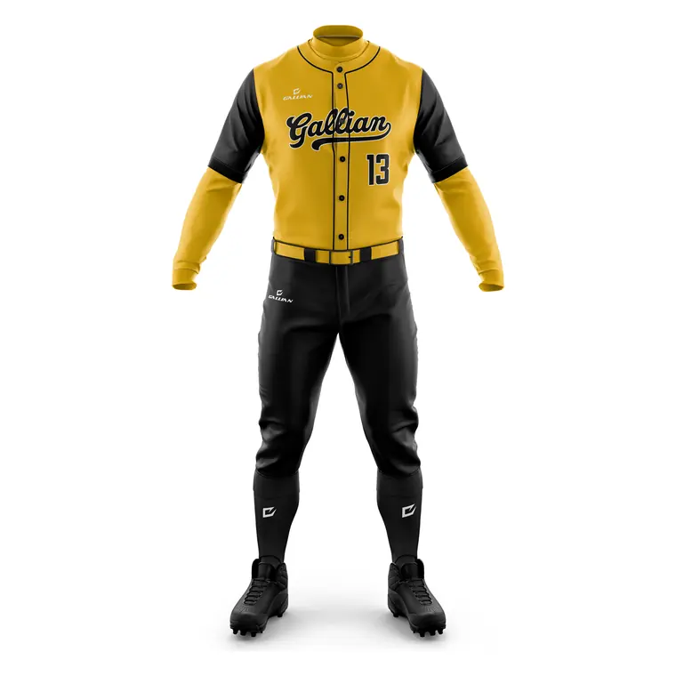 Custom Fastpitch Softball Uniforms – design 8 in black & gold, custom softball apparel by Gallian Sports