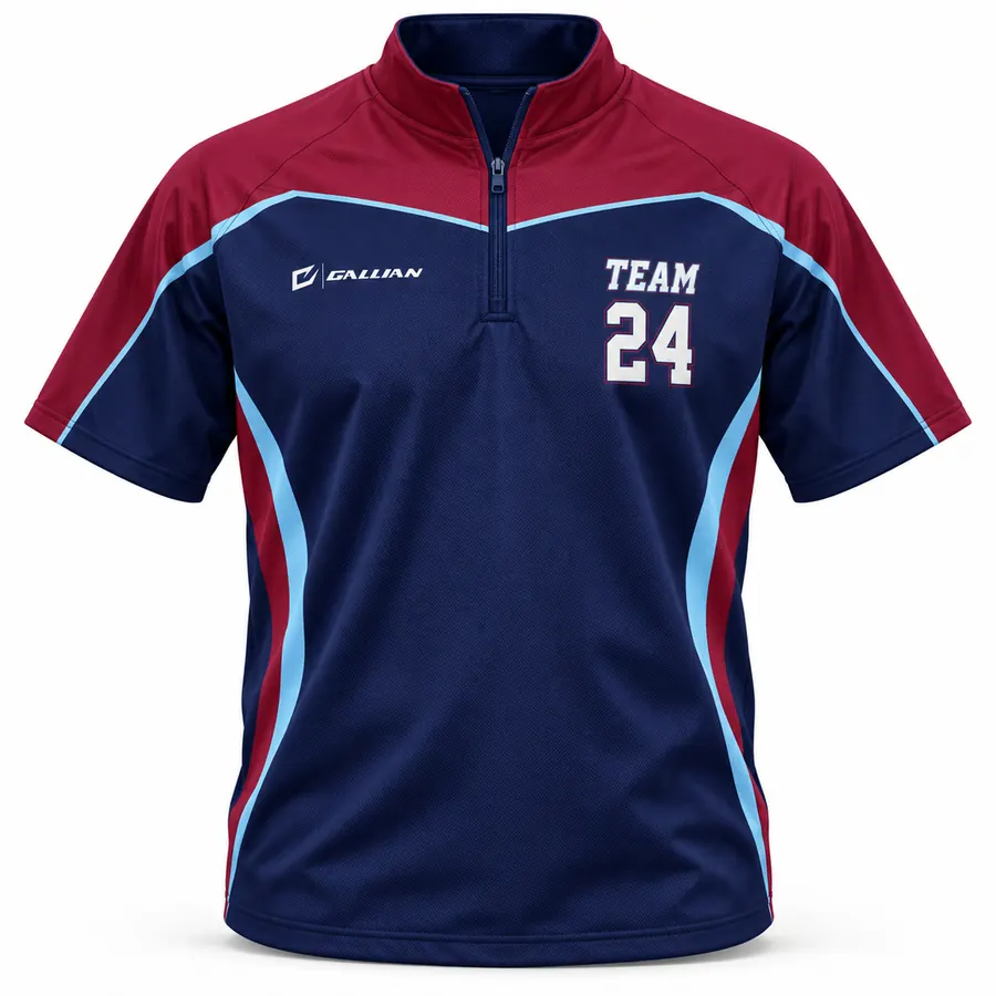 Quarry navy, maroon and sky short-sleeve quarter-zip team warm-up by Gallian Sports