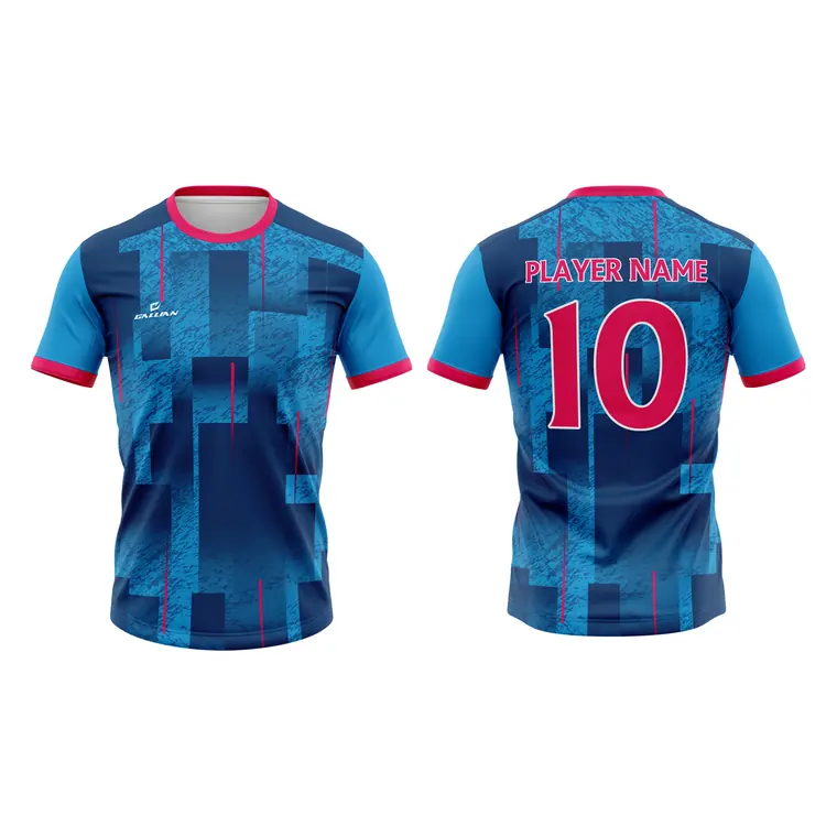 Custom Soccer Jerseys – design 14 in royal blue & teal, custom soccer apparel by Gallian Sports