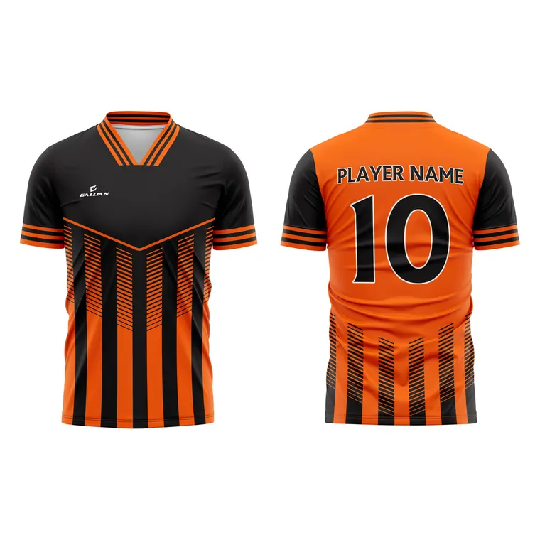 Custom Soccer Jerseys – design 5 in black & orange, custom soccer apparel by Gallian Sports