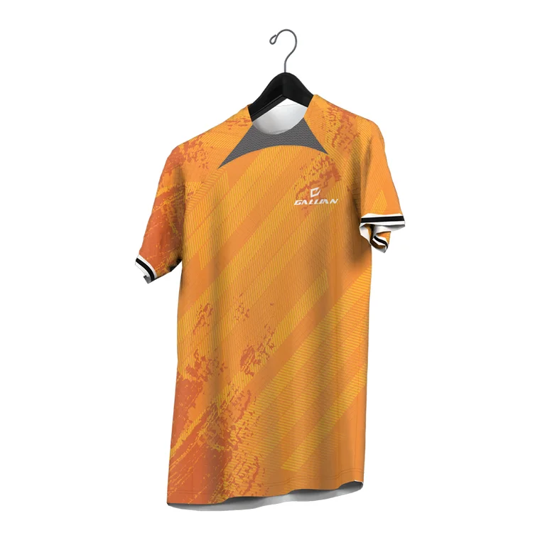 Sublimated Soccer Jerseys — Special Edition – design 6 in orange & gold, custom soccer apparel by Gallian Sports