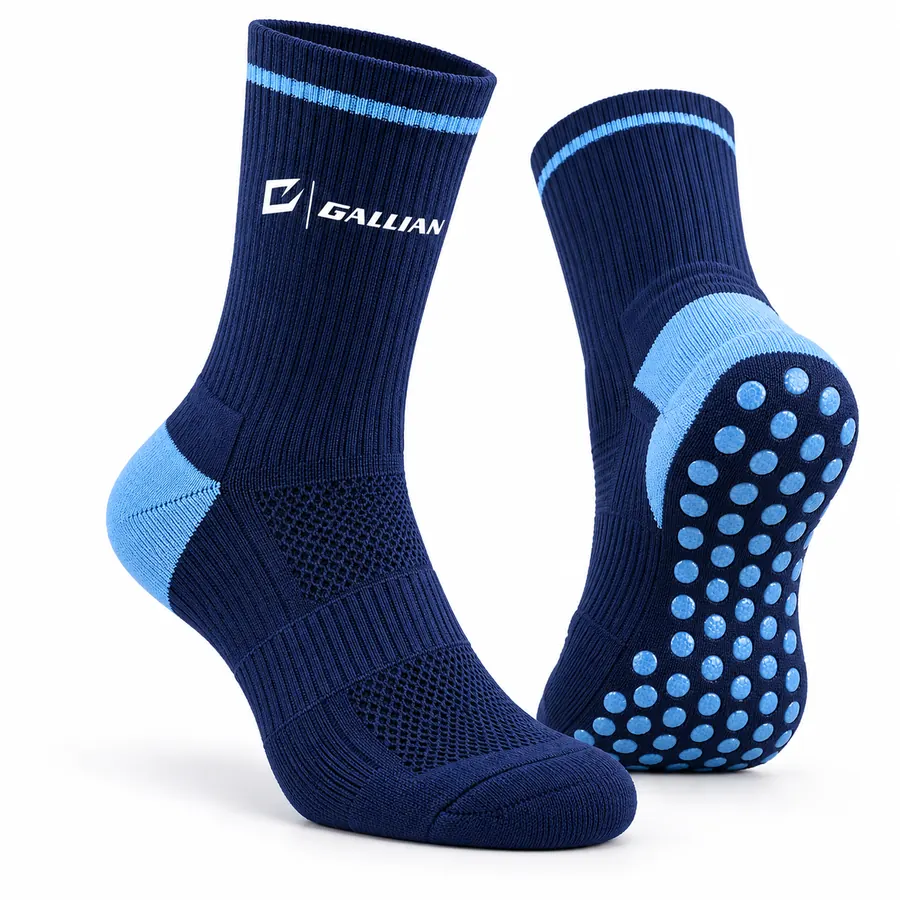 Custom Grip Socks with Team Logo – Navy & Sky Blue, custom anti-slip grip socks with team logo by Gallian Sports