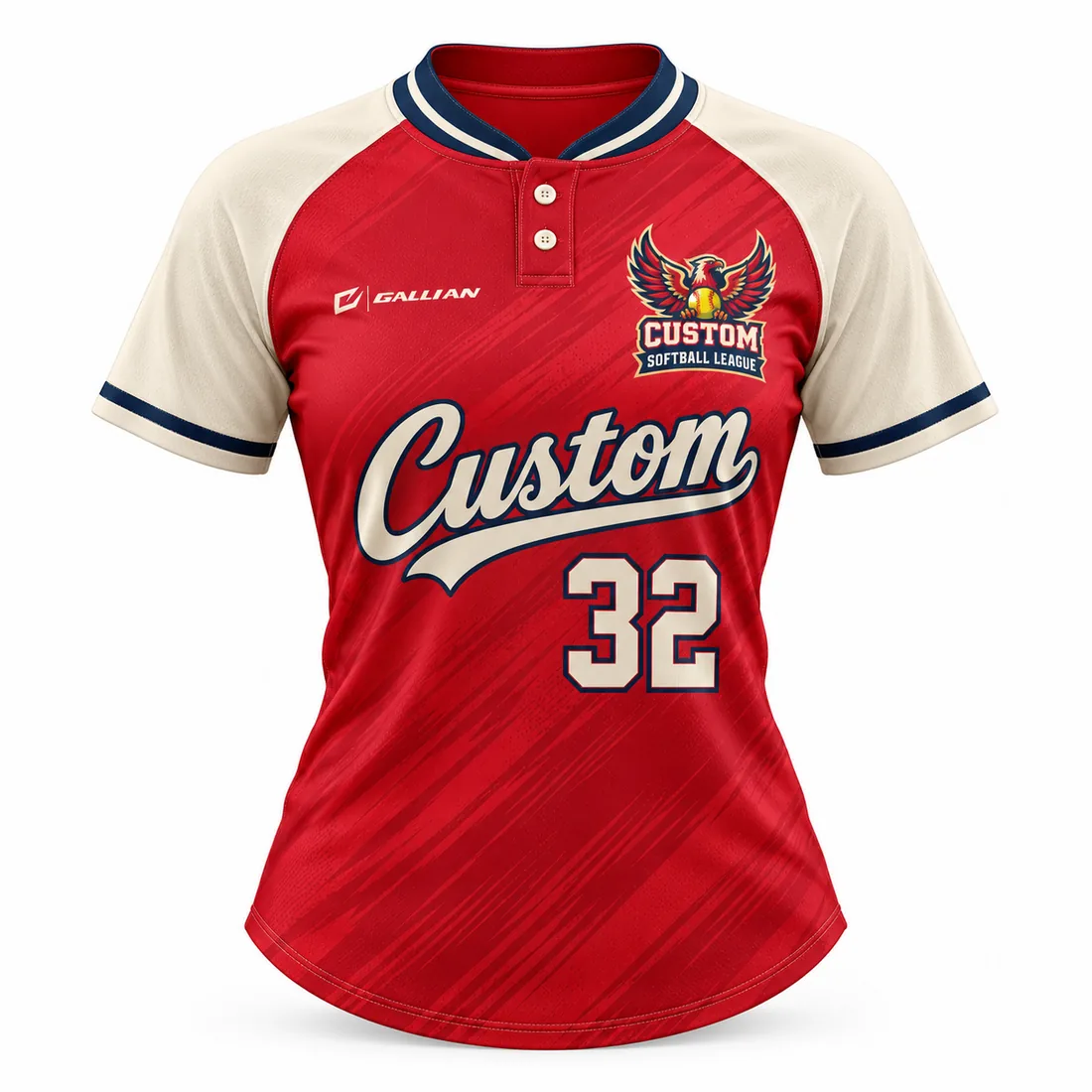 Custom Softball Jerseys – Red & Cream, custom sublimated women's fastpitch softball jersey by Gallian Sports