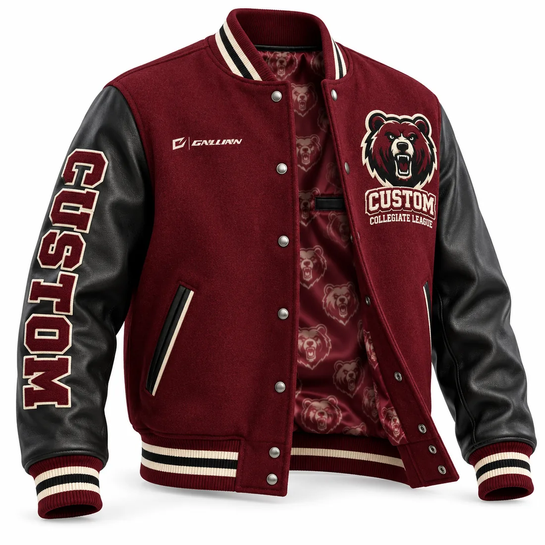 Custom Varsity Jackets – Maroon & Black, custom varsity jackets by Gallian Sports