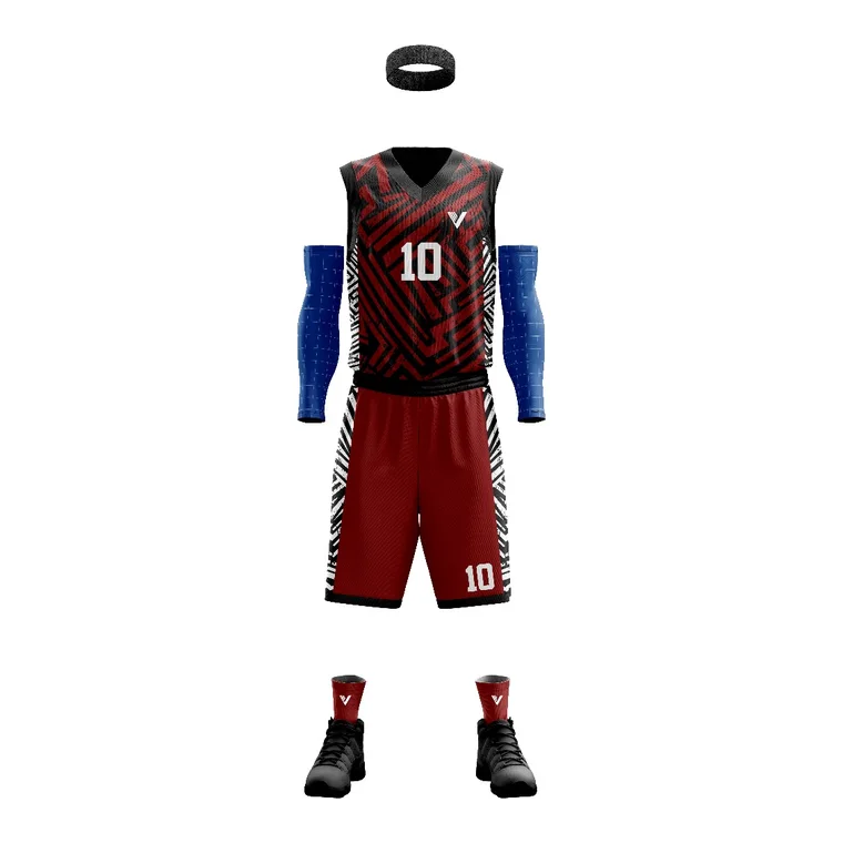 Victory Basketball Kit – design 2 in maroon & black, custom team apparel by Gallian Sports