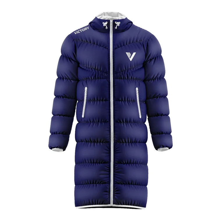 Victory Long Stadium Coat – design 2 in navy & charcoal, custom team apparel by Gallian Sports