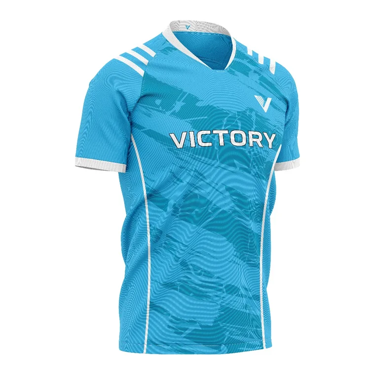 Victory Sublimated Training Jersey – design 7 in sky blue & teal, custom team apparel by Gallian Sports