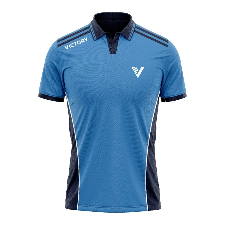 Victory Performance Polo – design 2 in teal & sky blue, custom team apparel by Gallian Sports