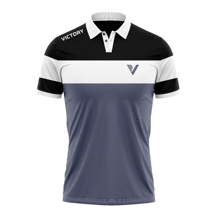 Victory Performance Polo – design 5 in black & charcoal, custom team apparel by Gallian Sports