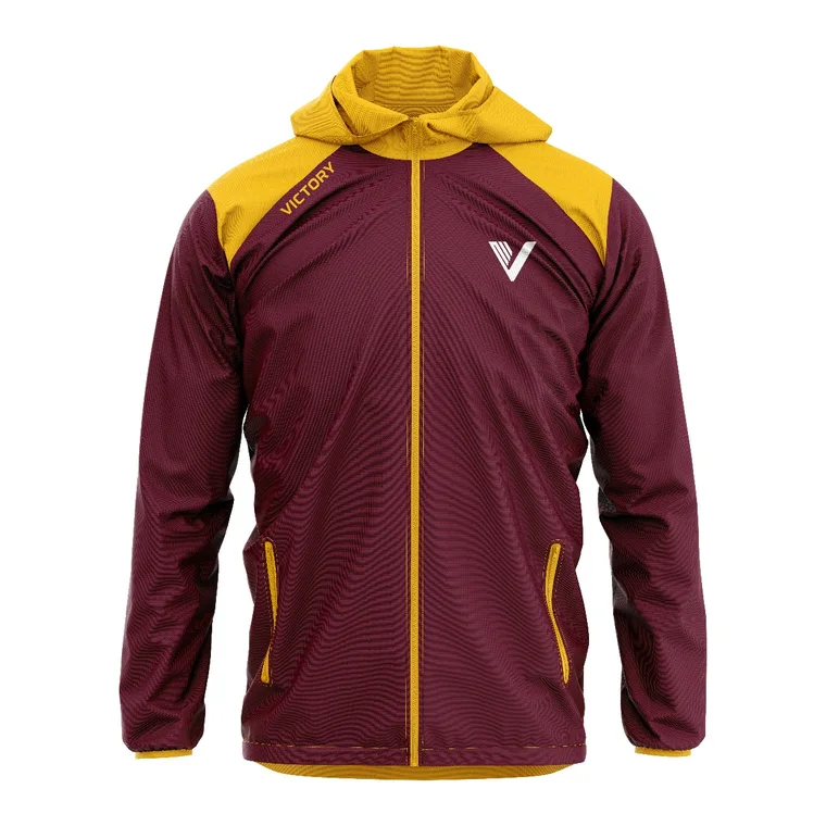 Victory Rain Jacket – design 2 in maroon & black, custom team apparel by Gallian Sports