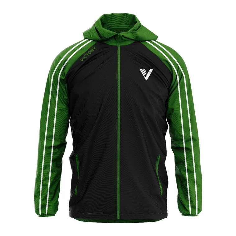 Victory Rain Jacket – design 4 in black & forest green, custom team apparel by Gallian Sports