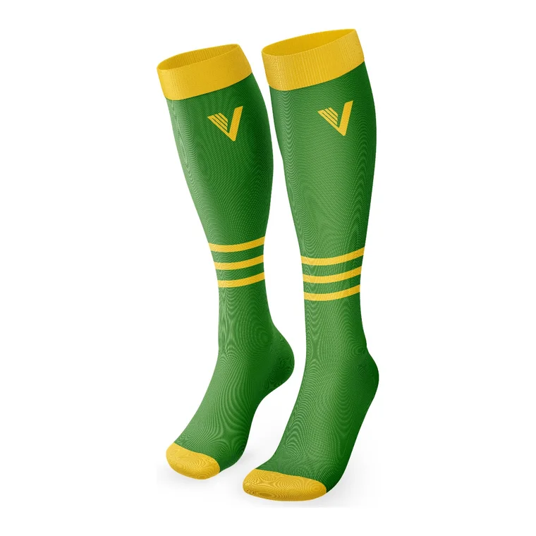 Victory Team Socks – design 4 in green & forest green, custom team apparel by Gallian Sports