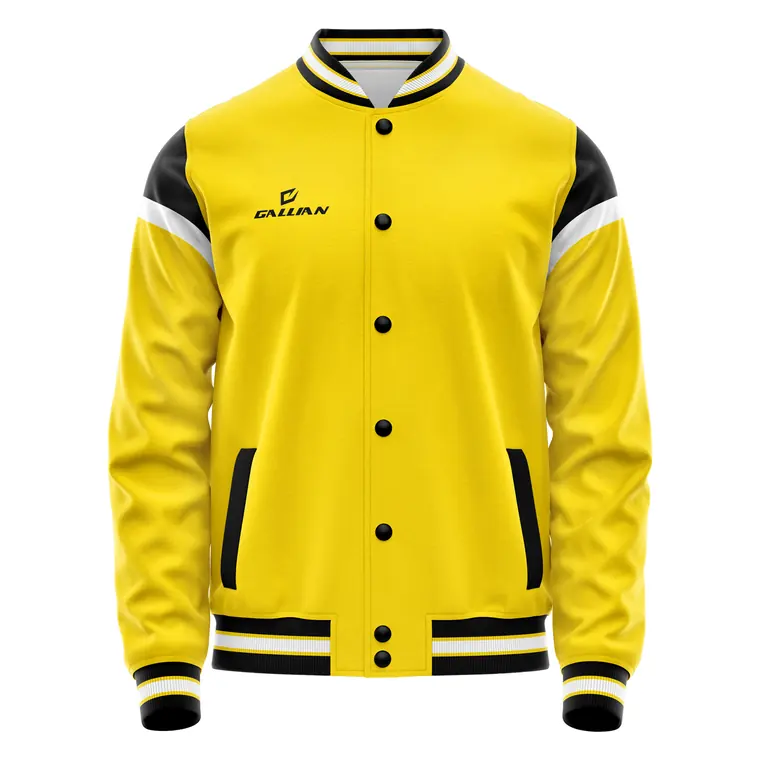Custom Varsity Jackets – design 7 in yellow & gold, custom varsity jackets apparel by Gallian Sports